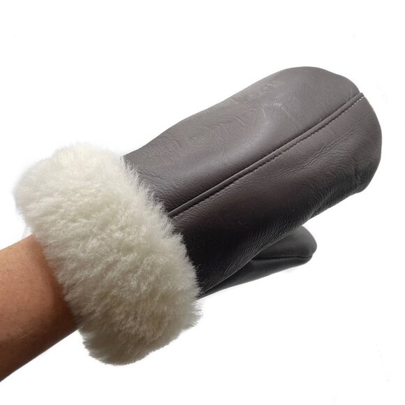 Black Shearling Sheepskin Leather Mittens – Winter Mittens for Men & Women - Picture 1 of 7